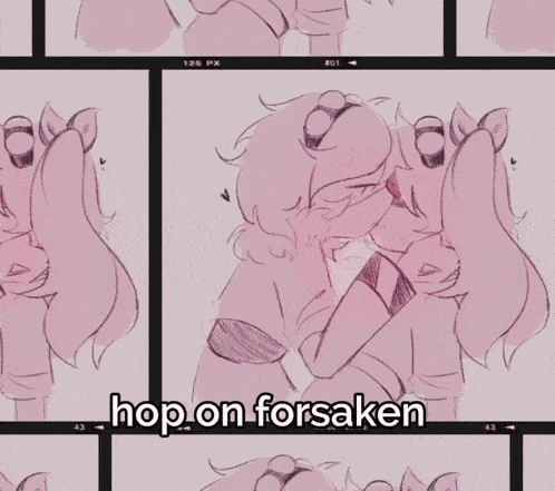 a pink background with the words hop on forsaken written on it