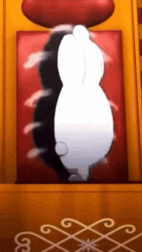 a painting of a black and white rabbit with a red heart in the background .