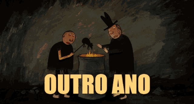 two cartoon characters standing next to a large pot that says freak on it
