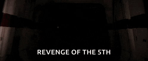 a poster for revenge of the 5th shows darth vader holding a red light saber