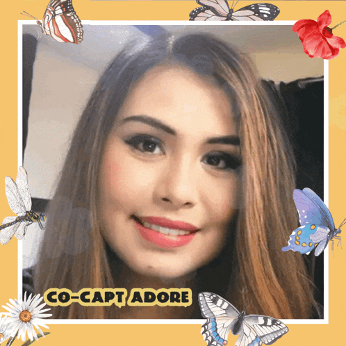 a picture of a woman surrounded by butterflies and the words co-captadore