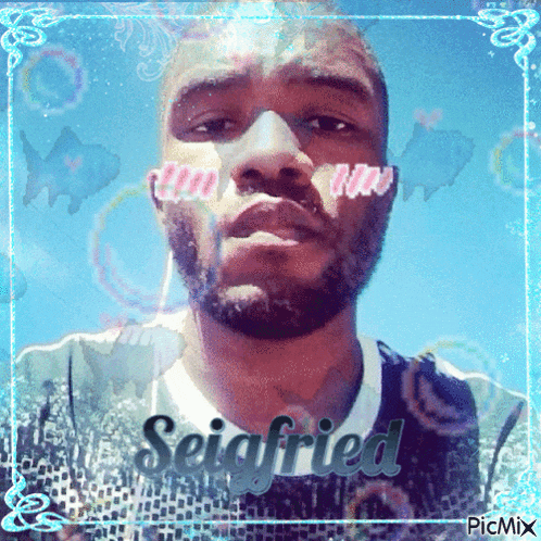 a picture of a man with the name seigfried written on it