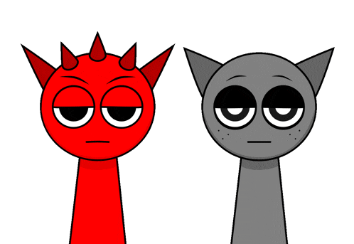 a red and a gray cartoon character with horns