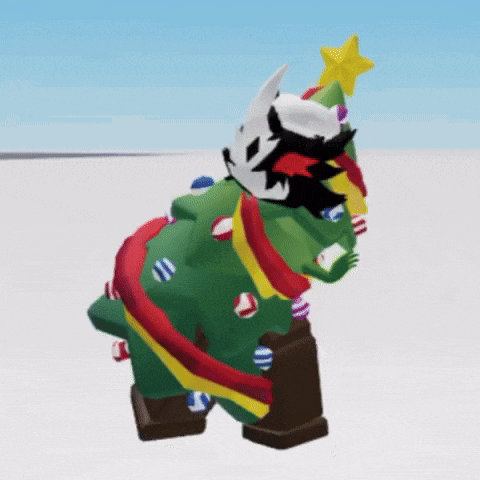 a cartoon character is dressed as a christmas tree and has a star on top of it .