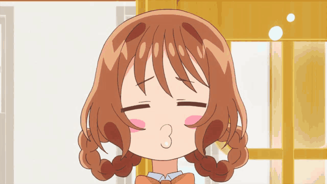 a cartoon girl making a kissing face with the number 3 on her lips