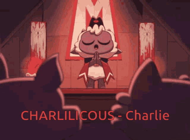 a cartoon character named charlilicious charlie stands on a stage
