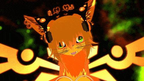 a cat wearing headphones and a crown with hearts