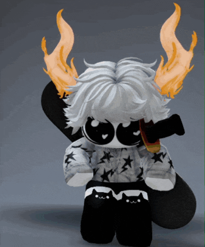 a cartoon character with flames on his horns and a skateboard
