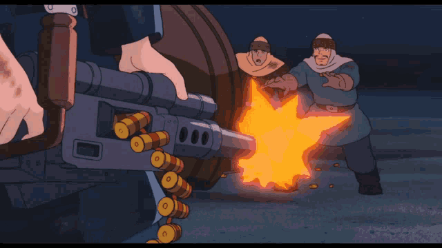 a cartoon drawing of a person holding a gun with bullets coming out of it