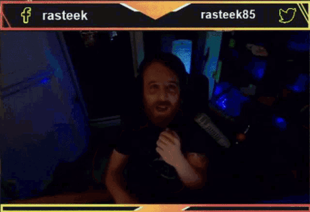 a screen shot of a person covering their face with their hand and the name rasteek85 on the bottom