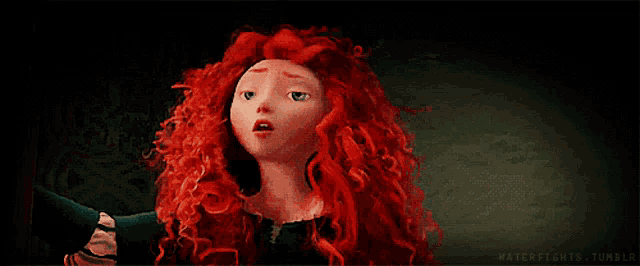 a cartoon of a girl with red hair and the words waterfights tumblr