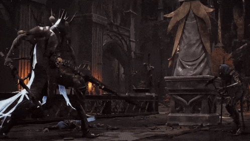 a video game character is being attacked by a monster with a sword