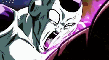 a close up of a cartoon character with his mouth open and his tongue out .