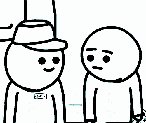 two cartoon characters are standing next to each other with the words neeeeeeeeeeeem behind them
