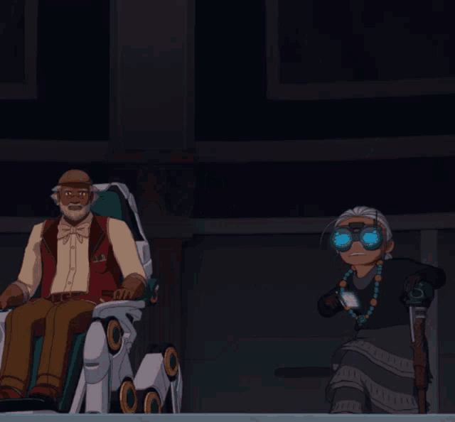 a group of cartoon characters are standing around a fallen man