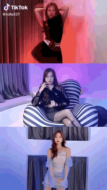 a collage of three pictures of a woman with tiktok written on the bottom right