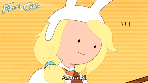 a cartoon of finna from adventure time says " amazing "
