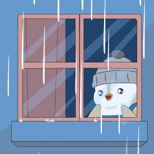 a cartoon of a snowman looking out a window
