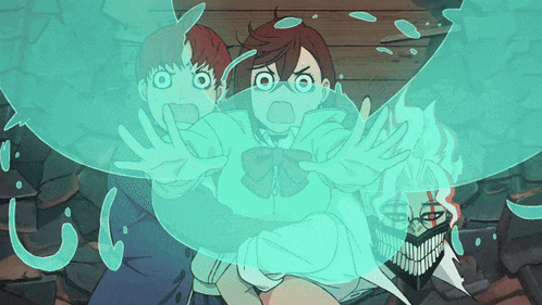 a boy and a girl are surrounded by a ghostly bubble