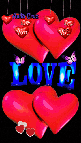 a picture of hearts with the word love written in blue