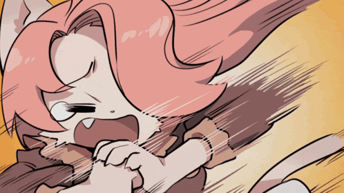 a cartoon drawing of a girl with pink hair being punched