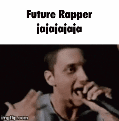 a man is singing into a microphone with the words future rapper jajajaja