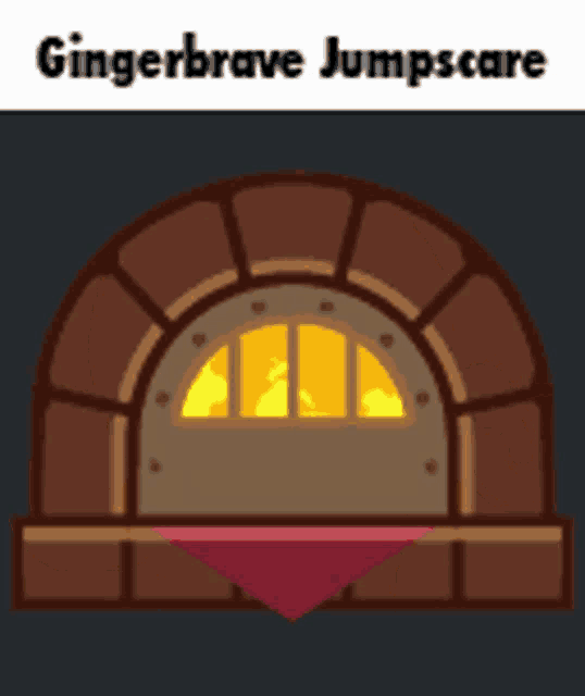 a picture of a gingerbread jump scare oven