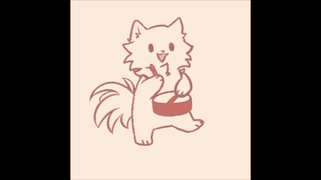 a cartoon of a cat holding a bowl of food .