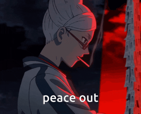 a cartoon of a person smoking a cigarette with the words peace out below them