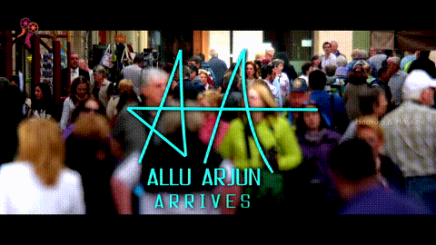 a blurred image of a crowd with the words " allu arjun arrives "