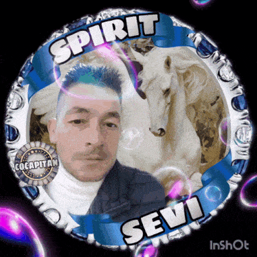 a picture of a man and a unicorn with the words spirit and sevi on it