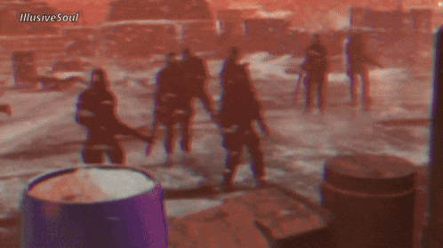 a blurred image of a group of people with illusive soul written on the bottom right