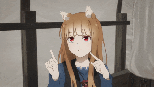 a girl with a cat ear pointing up