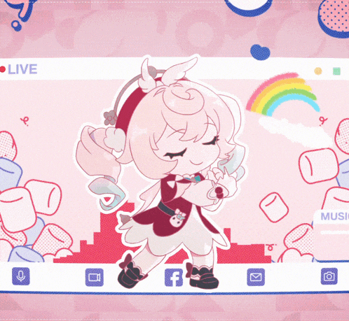 a cartoon girl is dancing on a pink background with a facebook logo in the corner