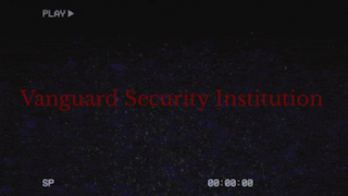 a black screen with vanguard security institution written in red