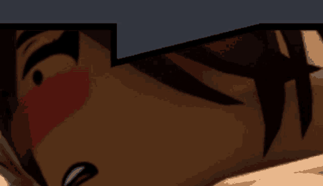 a close up of a cartoon character with a red blush on his cheek