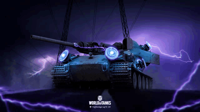 a world of tanks advertisement with purple lightning