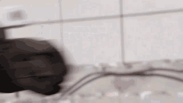 a close up of a person 's hand holding a remote control in a bathroom .