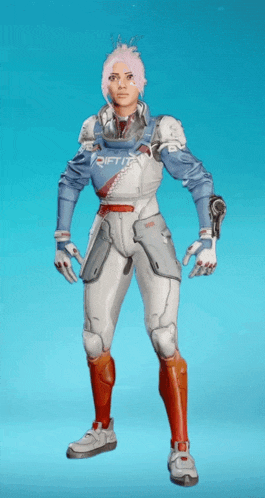 a woman in a futuristic outfit with the word drifter on her chest