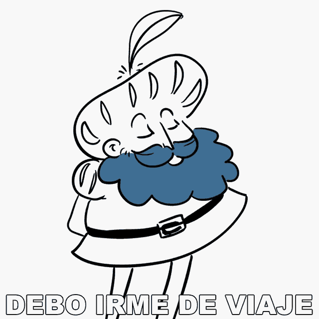 a black and white drawing of a man with a beard and the words " debo irme de viaje " below him