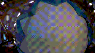 a close up of a cartoon character 's stomach with a bubble in the background .