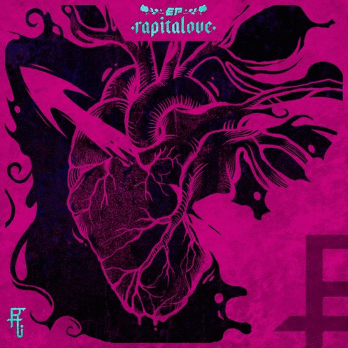 a purple and black drawing of a heart with the words capitalove written below it