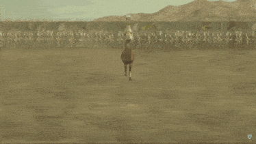 a blurry picture of a person riding a horse with a sticker that says ' a ' on it