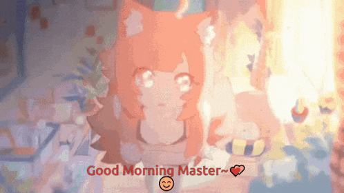 a cartoon drawing of a girl with the words good morning master