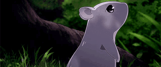 a cartoon drawing of a mouse standing in the grass
