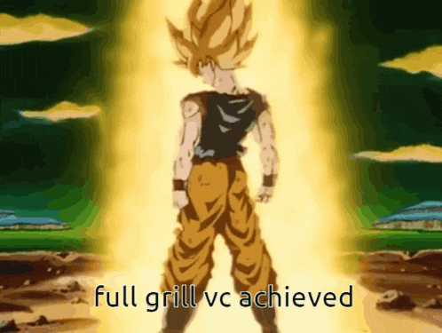 a cartoon of a man with the words full grill vc achieved
