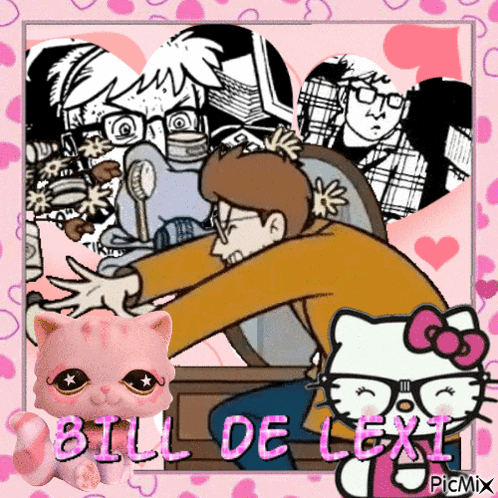 a picture of bill de lexi with a hello kitty and a pink cat