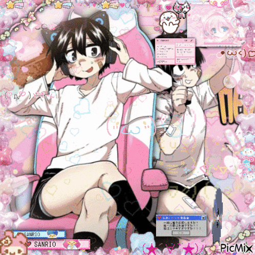 a picture of two anime characters with sanrio on the bottom right corner