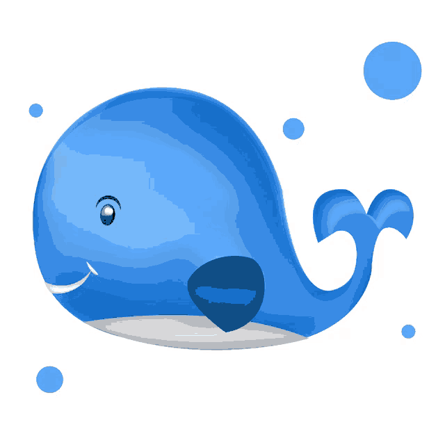 a blue whale with bubbles around it and a white background
