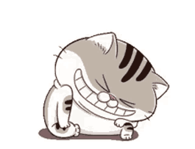 a cartoon cat is laughing with its mouth open and a pink tongue sticking out .
